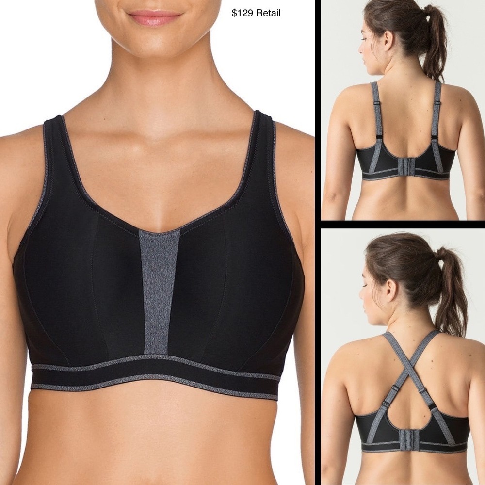 PRIMADONNA SPORT The Sweater Underwire Sports Bra 32F Black High Impact Athletic